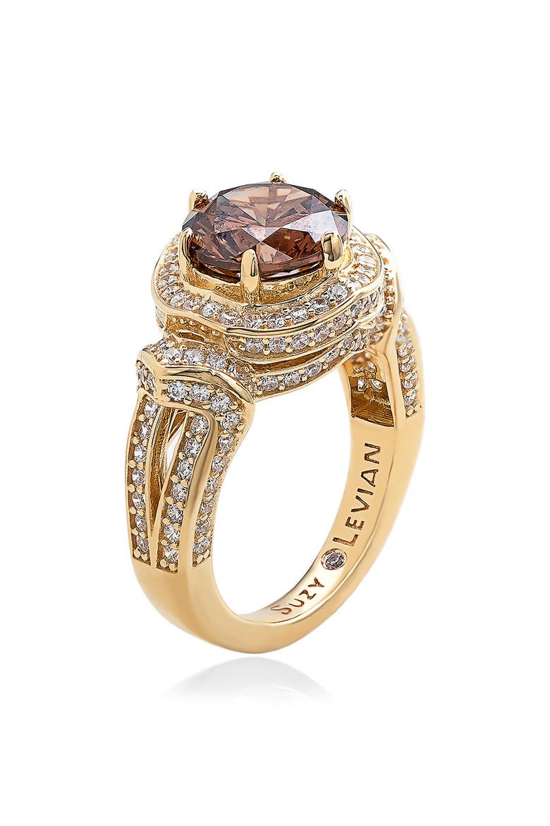 Round Cubic Zirconia Ring, Alternate, color, BROWN