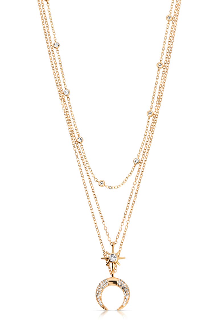 Crystal Horn Triple Chain Necklace, Alternate, color, GOLD