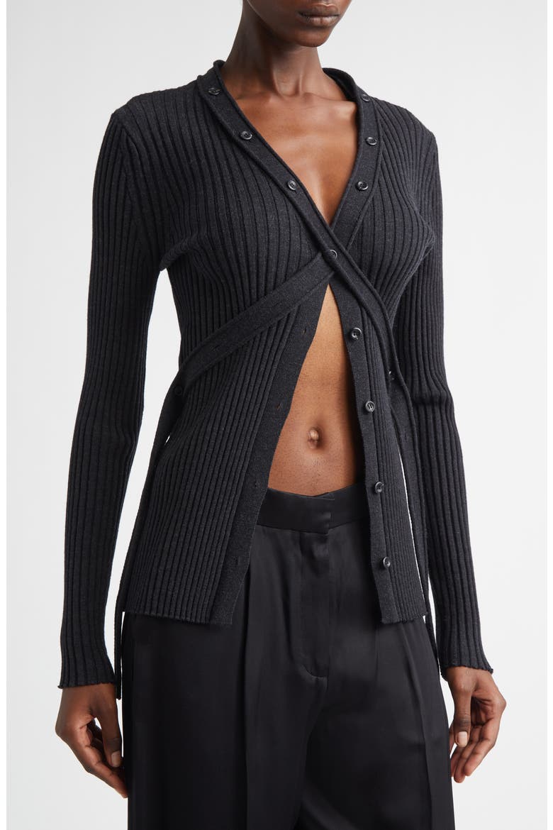 Convertible Merino Wool Rib Cardigan, Alternate, color, CHARCOAL MELANGE