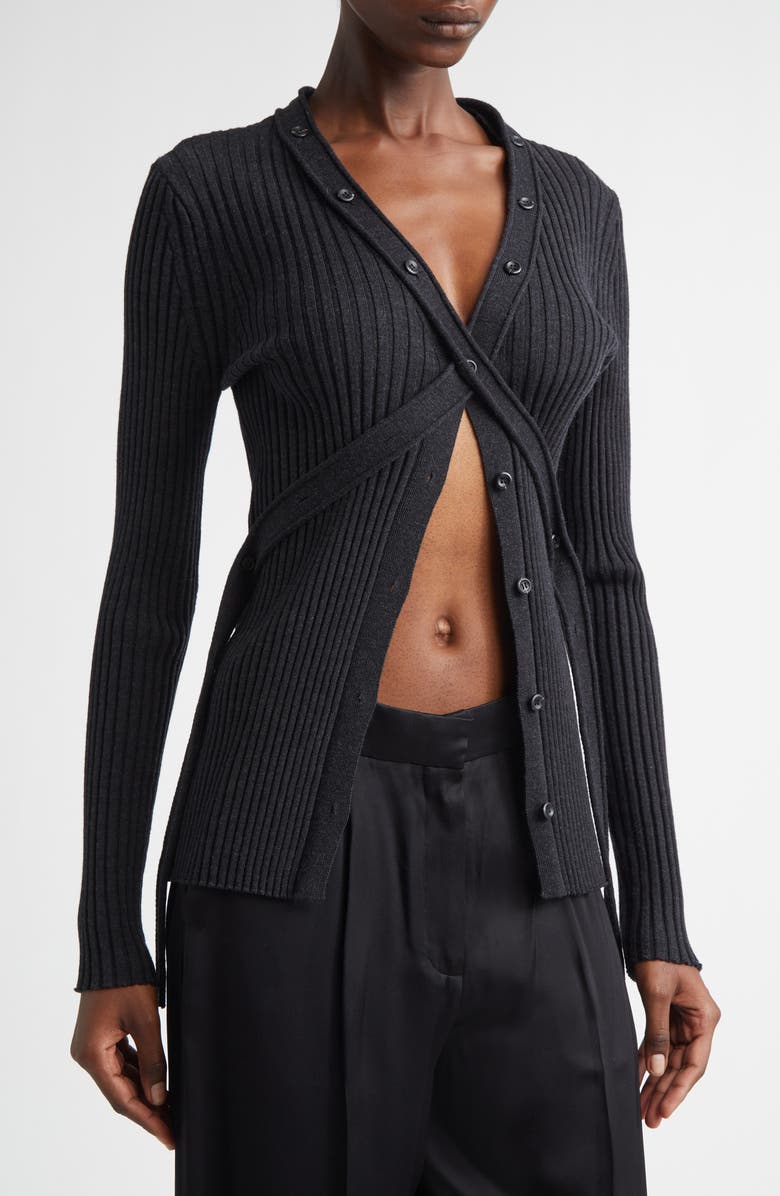 Aisling Camps Convertible Merino Wool Rib Cardigan, Alternate, color, Charcoal Melange