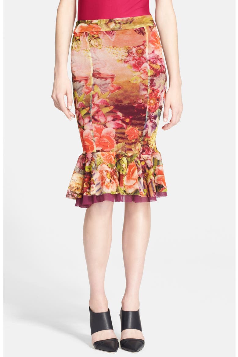 Floral Print Ruffled Hem Skirt, Main, color, GRANATA