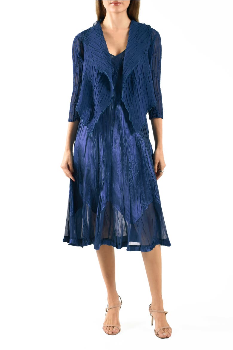 Charmeuse & Chiffon Cocktail Dress with Bolero Jacket, Main, color, Midnight Navy