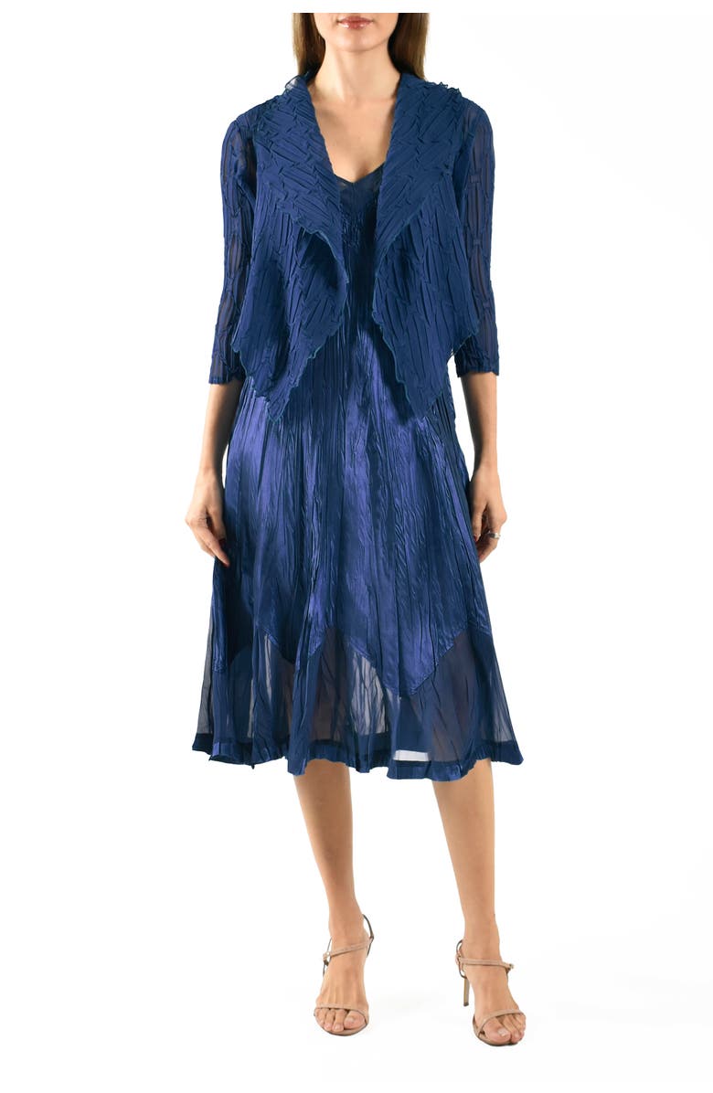 Komarov Charmeuse & Chiffon Cocktail Dress with Bolero Jacket, Main, color, Midnight Navy