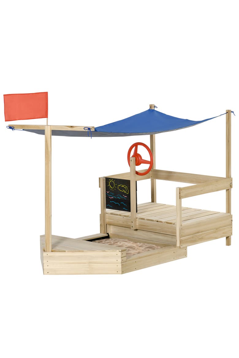 Kids Cookbook Layout Outsunny Kids Wooden Pirate Sand Boat with Canopy & Foldable Design ...