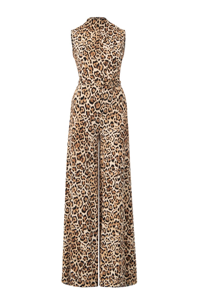 IVONNE Sleeveless Animal Print Jumpsuit with Belt, Alternate, color, Beige