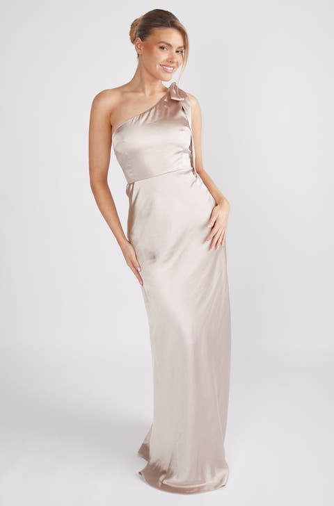 Bow One Shoulder Satin Bridesmaid Dress