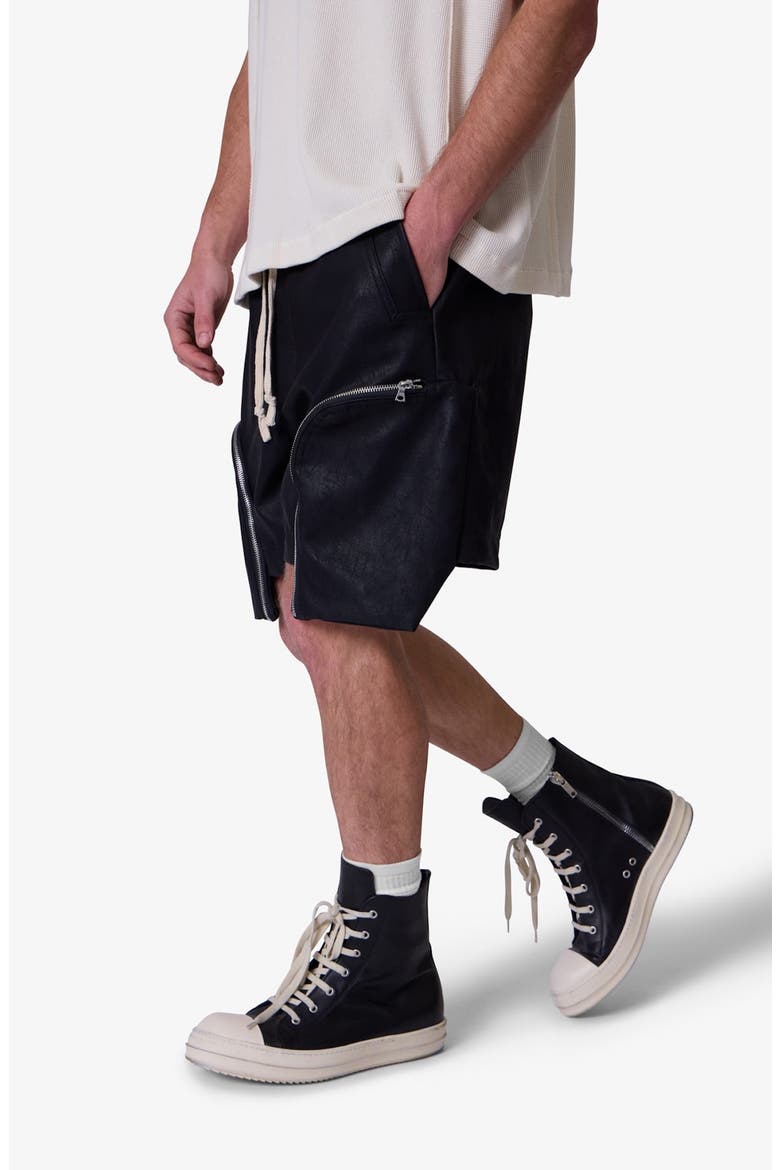 Faux Leather Pocket Geo Shorts, Alternate, color, BLACK