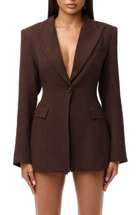 Fitted Power Shoulder Blazer