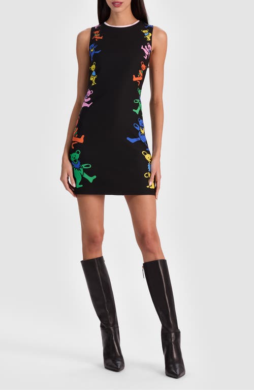 Alice And Olivia Clyde Bear-printed Mini Dress In Black