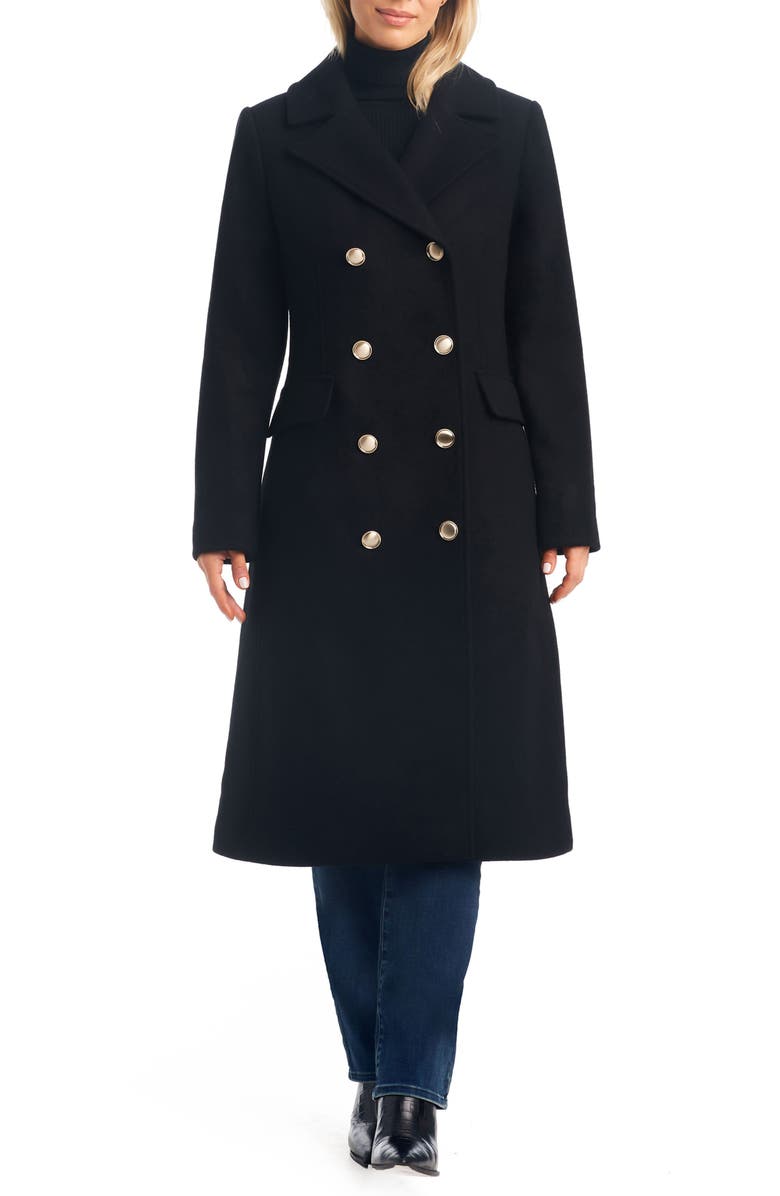 Vince Camuto Double Breasted Wool Blend Coat with Removable Faux Fur Collar, Alternate, color, Black