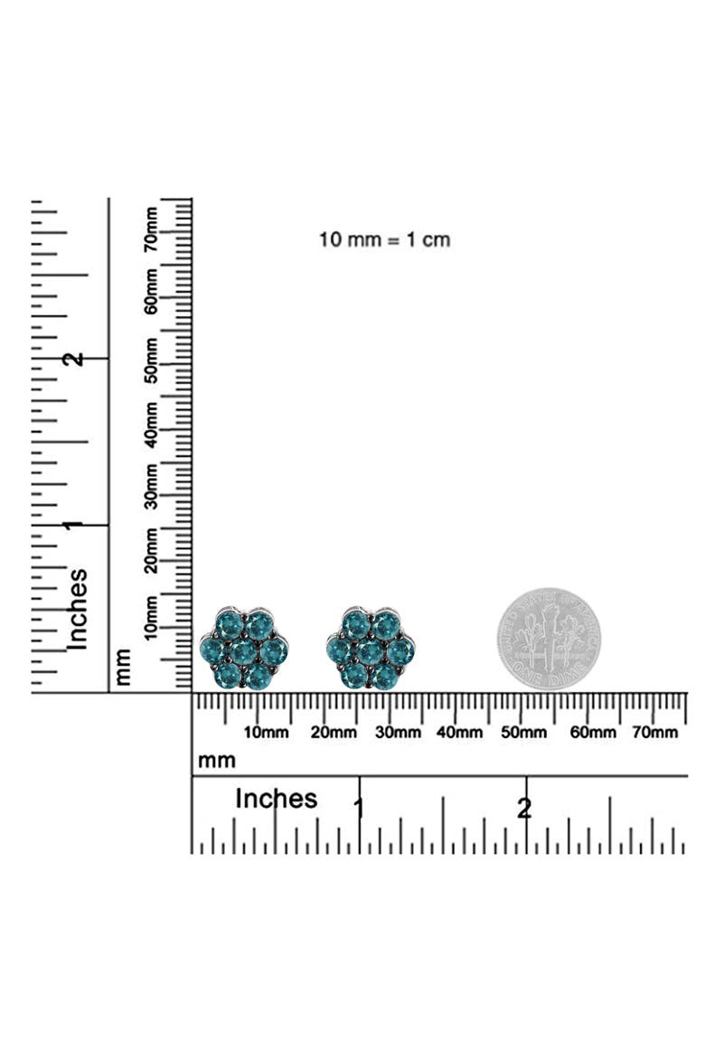 Silver 1.0 Cttw Blue Diamond Floral Stud Earrings, Alternate, color, White