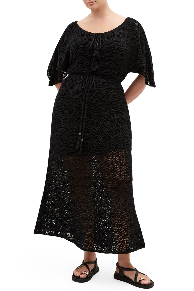 Cassie Open Stitch Dress, Main, color, BLACK