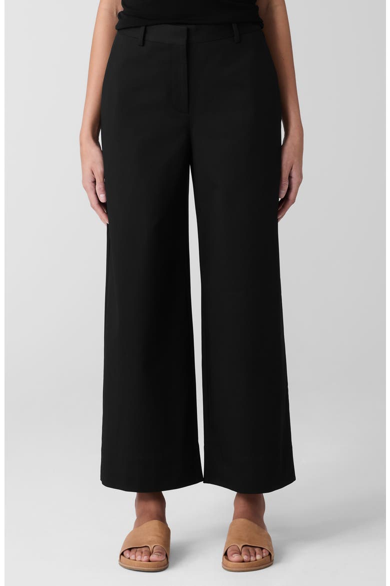 High Waist Stretch Organic Cotton Ankle Wide Leg Pants, Main, color, BLACK