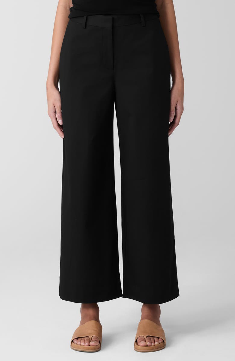Eileen Fisher High Waist Stretch Organic Cotton Ankle Wide Leg Pants, Main, color, Black