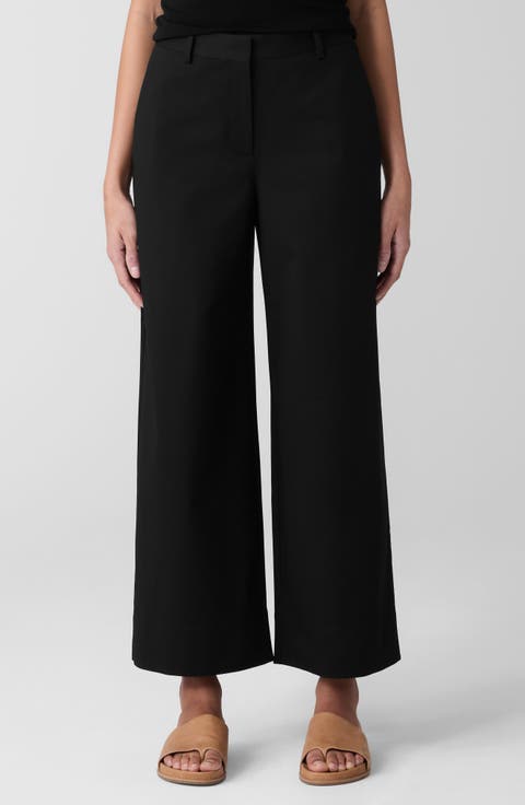 High Waist Stretch Organic Cotton Ankle Wide Leg Pants