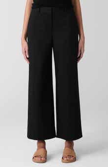 Eileen Fisher High Waist Stretch Organic Cotton Ankle Wide Leg Pants