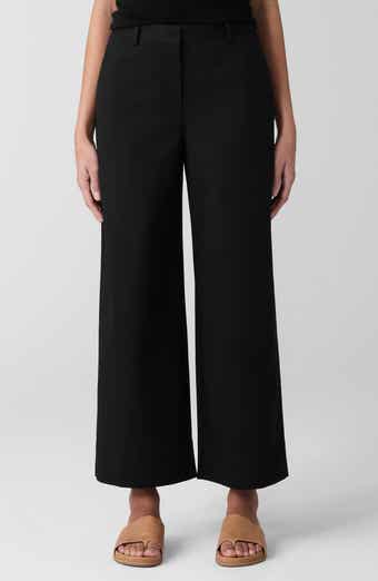 Eileen Fisher High Waist Stretch Organic Cotton Ankle Wide Leg Pants