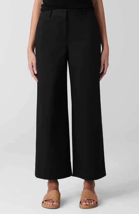 Eileen Fisher High Waist Stretch Organic Cotton Ankle Wide Leg Pants