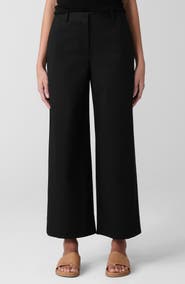 Eileen Fisher High Waist Stretch Organic Cotton Ankle Wide Leg Pants