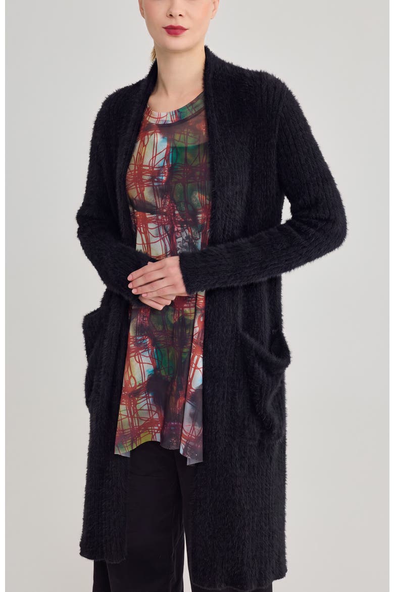 Lou Shaggy Knit Cardigan, Alternate, color, Black