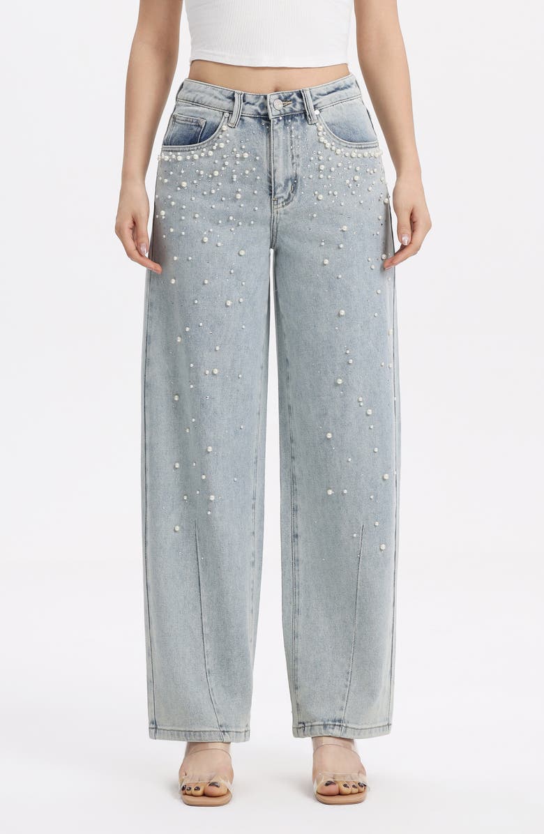 Bayeas Embellished High Waist Barrel Jeans, Main, color,