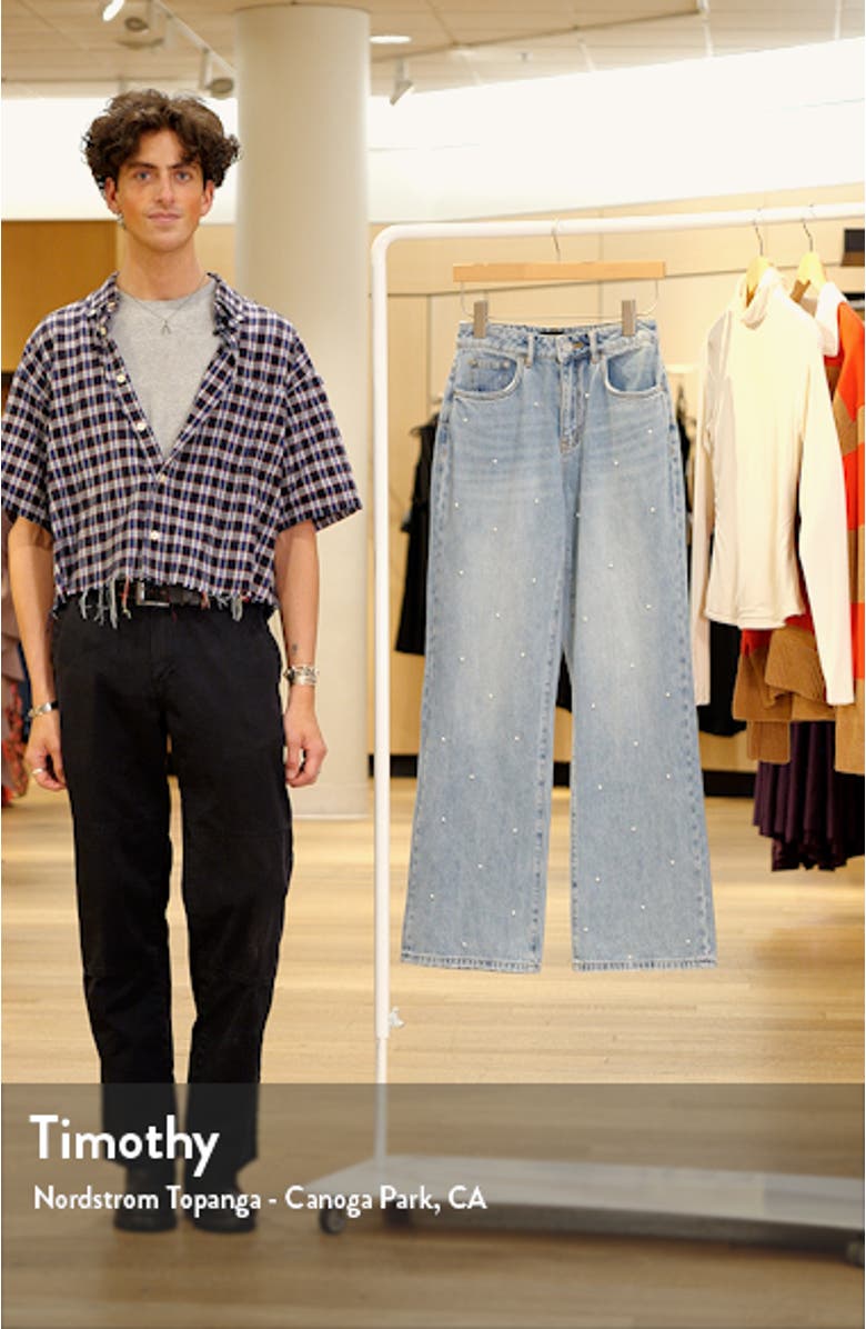 Imitation Pearl Hotfix High Waist Wide Leg Jeans, sales video thumbnail
