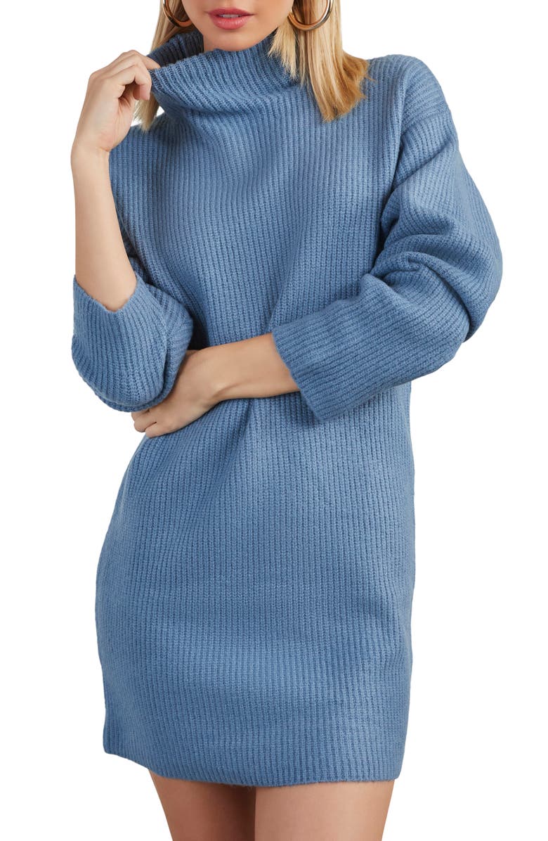 VICI Collection Uptown Girl Long Sleeve Funnel Neck Mini Sweater Dress, Alternate, color, 