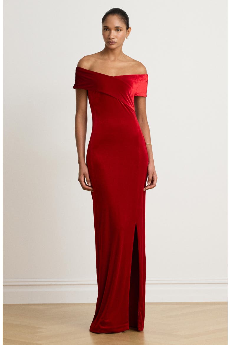 Luxe Velvet Column Dress, Alternate, color, LAUREN RED VELVET