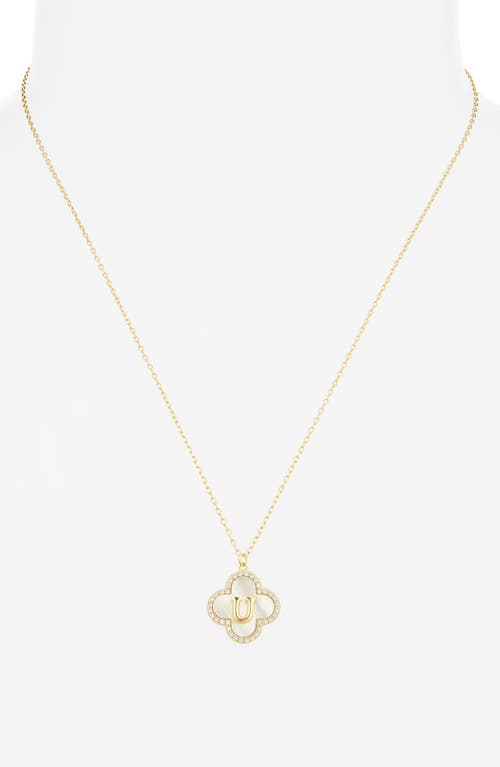 Argento Vivo Sterling Silver Clover Mother-of-pearl Initial Pendant Necklace In Gold