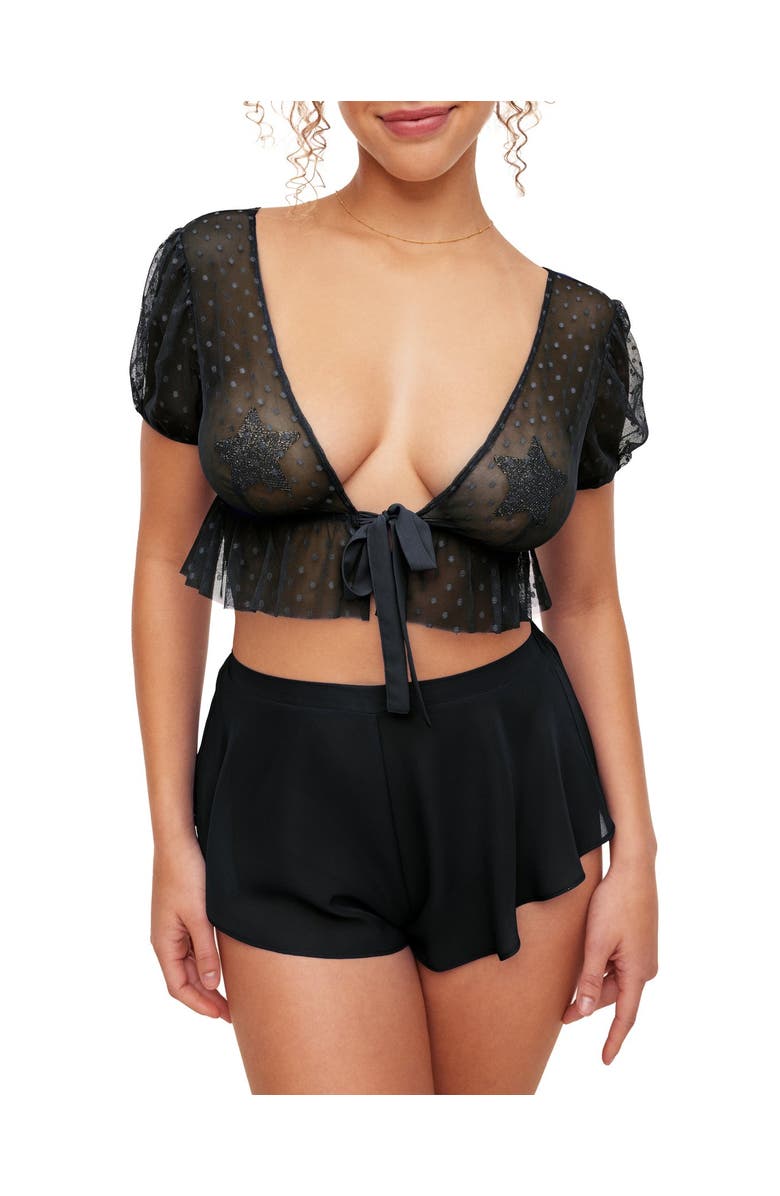Adore Me Lindy Crop Top & Short Set Lingerie, Main, color, Black