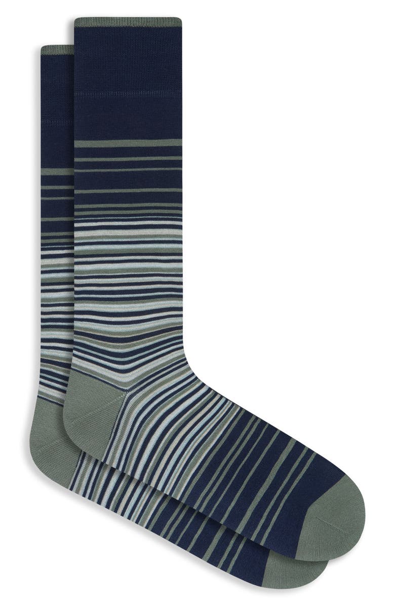 Bugatchi Stripe Mercerized Cotton Blend Dress Socks, Main, color, Sage