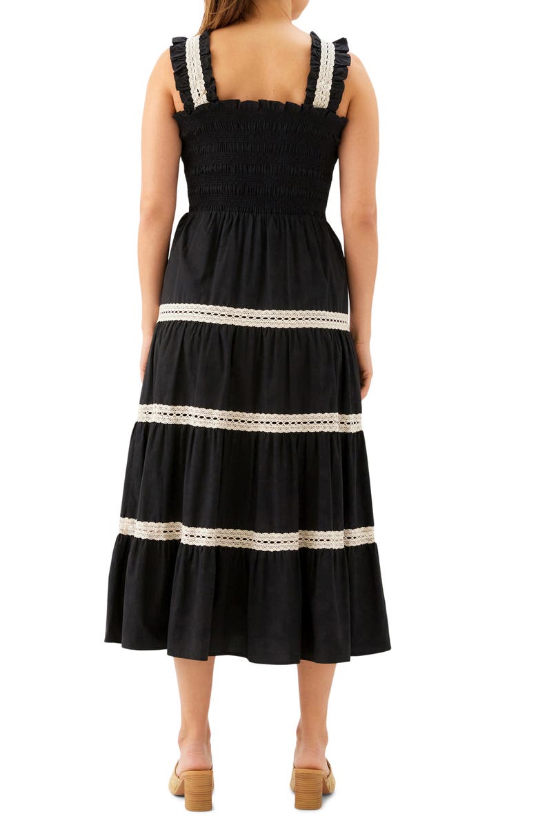 Karen Kane Tiered Midi Dress, Alternate, color, Black W/ Natural