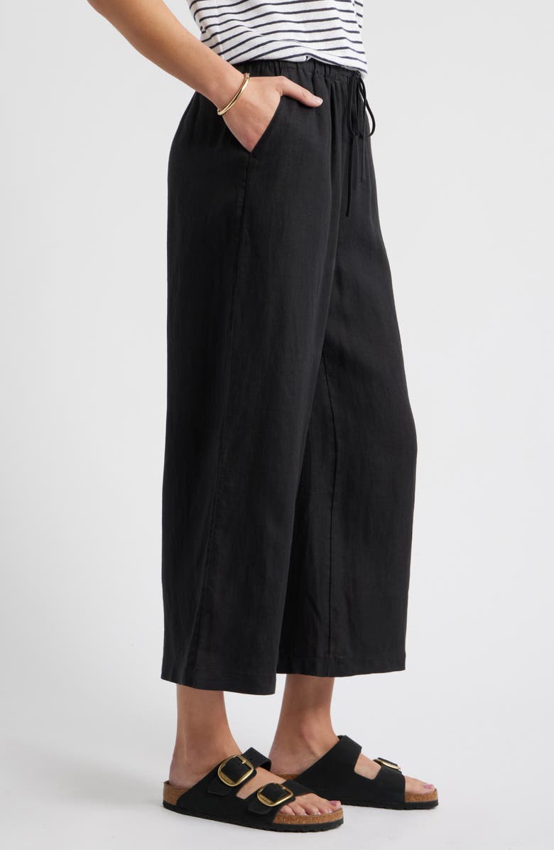 Caslon<sup
®</sup
 Wide Leg Crop Linen Pants, Alternate, color, Black