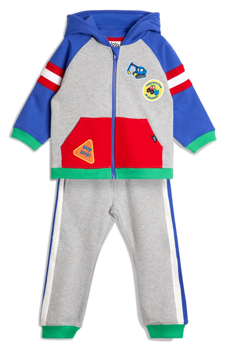 JOJO MAMAN BEBE Kids' Racing Hoodie & Jogger Pants, Main, color, Marl Grey