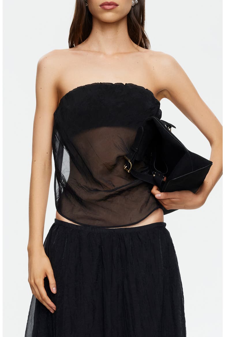 Intuition Sheer Strapless Crop Top, Main, color, NOIR