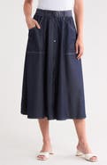 Adrianna Papell Topstitched Belted Chambray Skirt