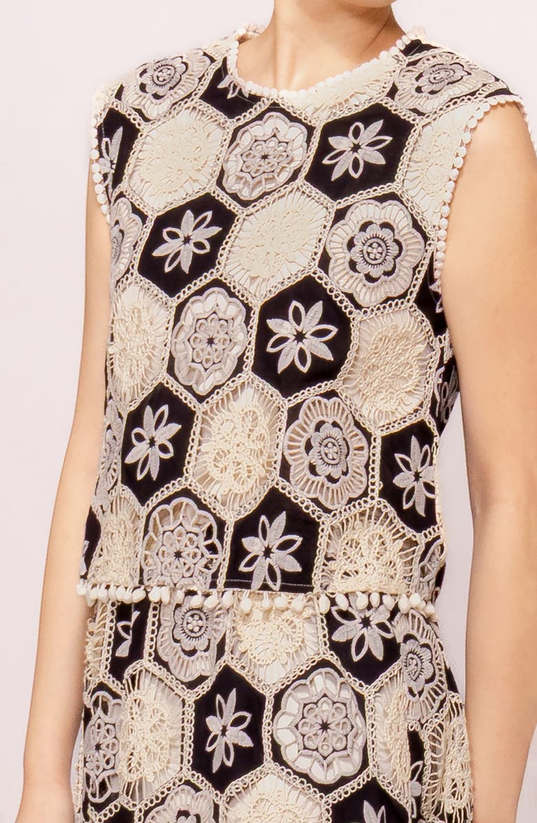 MELLODAY Crochet Detail Sleeveless Maxi Dress, Alternate, color, Ivory Black