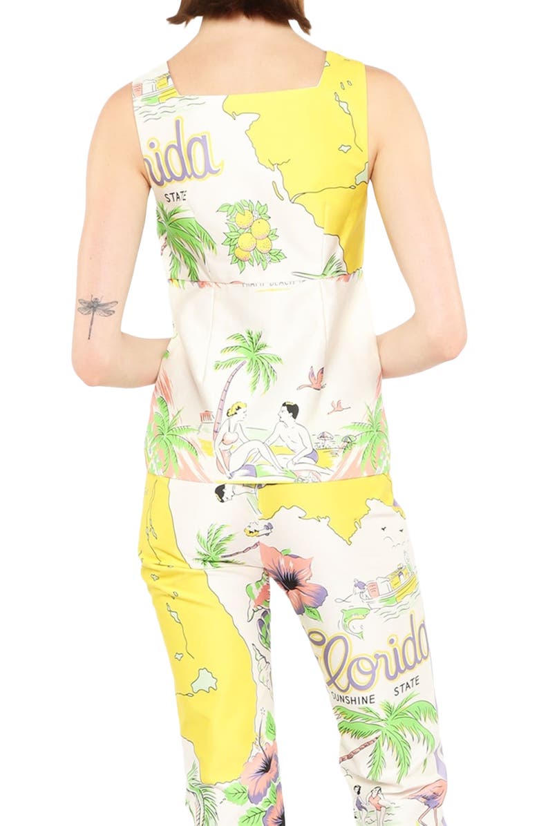 Anna Sui Florida Cotton Sateen Sleeveless Bow Top, Alternate, color, 