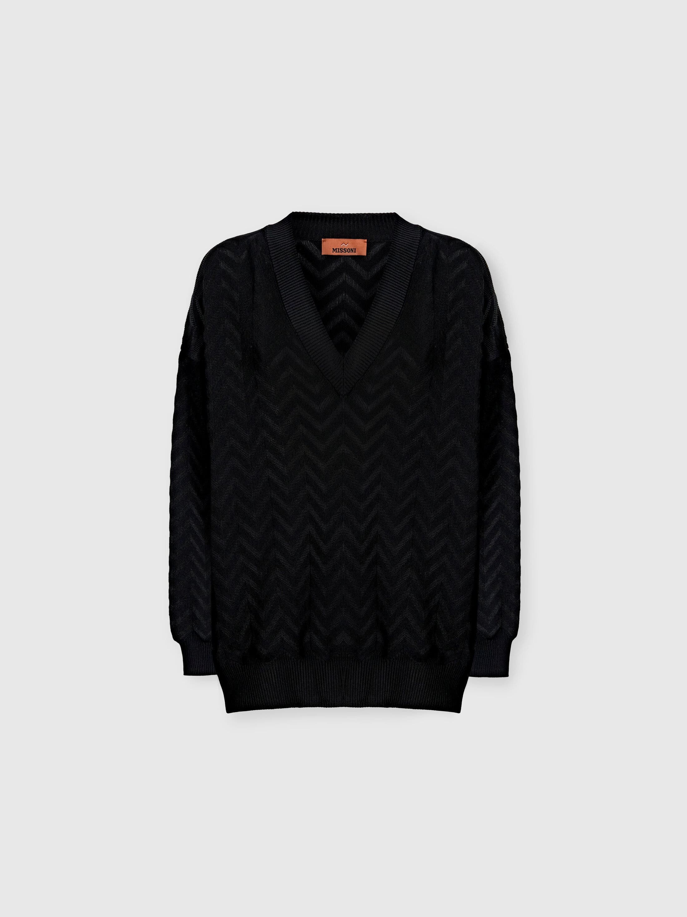V-neck Pullover In Cotton And Viscose Chevron
