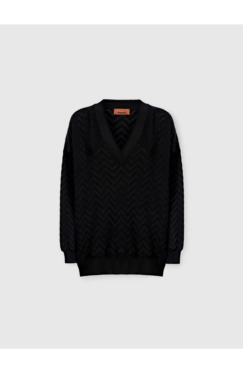 Missoni Chevron Cotton And Viscose V-neck Sweater, Alternate, color, Black