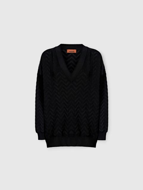 V-neck Pullover In Cotton And Viscose Chevron