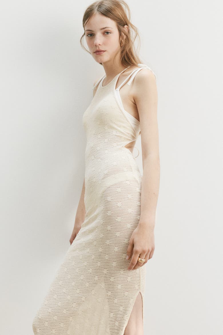 Crochet-look Low-back Dress, Main, color, Light beige