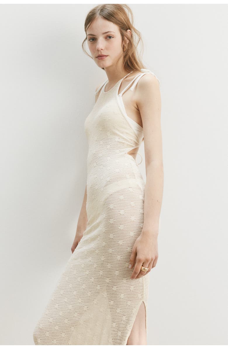 H&M Crochet-look Low-back Dress, Alternate, color, Light Beige