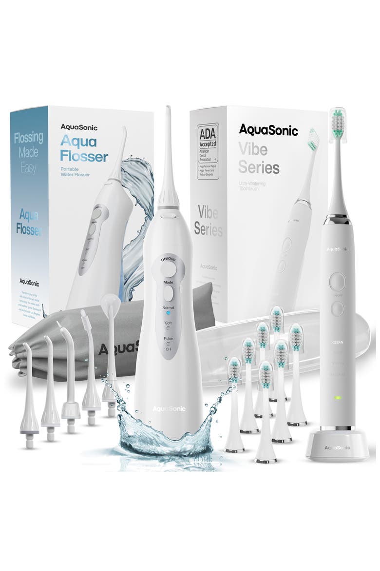 Vibe Series Ultra-Whitening Electric Toothbrush & Aqua Flosser Set, Main, color, WHITE