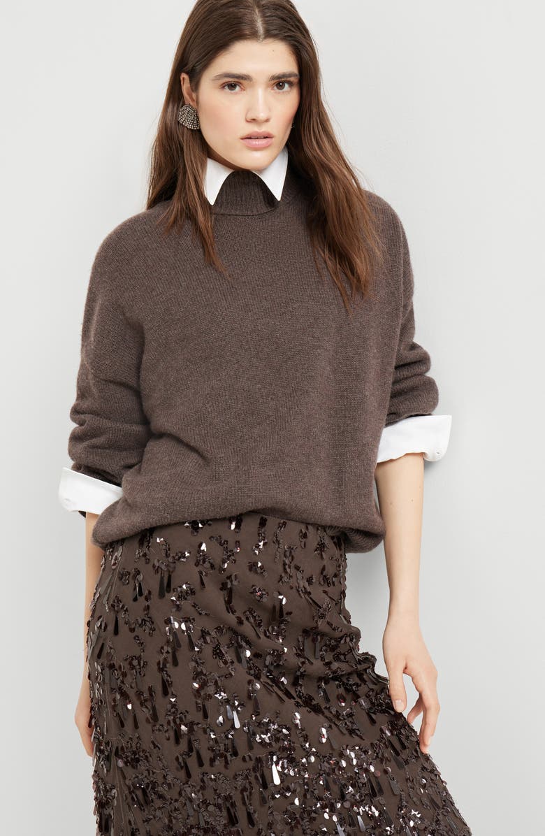 Brunello Cucinelli Turtleneck sweater with monili, Alternate, color, Rust Brown