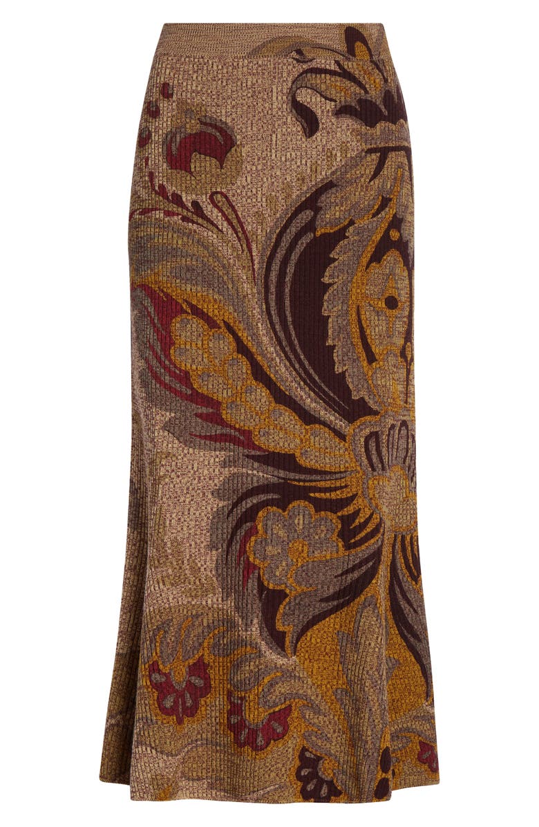Etro Paisley Rib Wool Trumpet Skirt, Alternate, color, Beige Multi