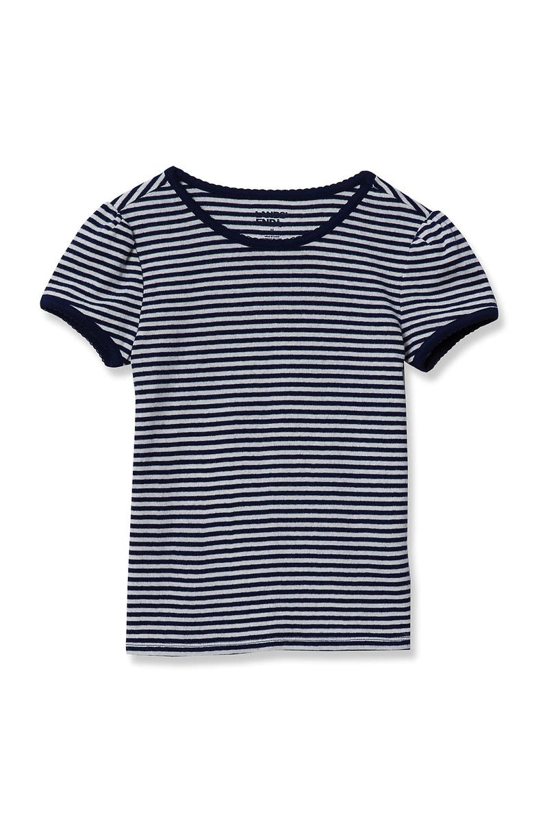 Lands' End Girls Short Sleeve Pointelle Knit Tee, Main, color, Navy/White Stripe