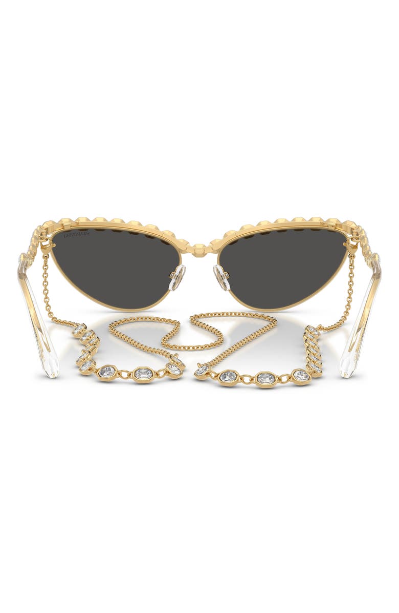 Swarovski 59mm Cat Eye Sunglasses with Chain, Alternate, color, Gold / Dark Grey