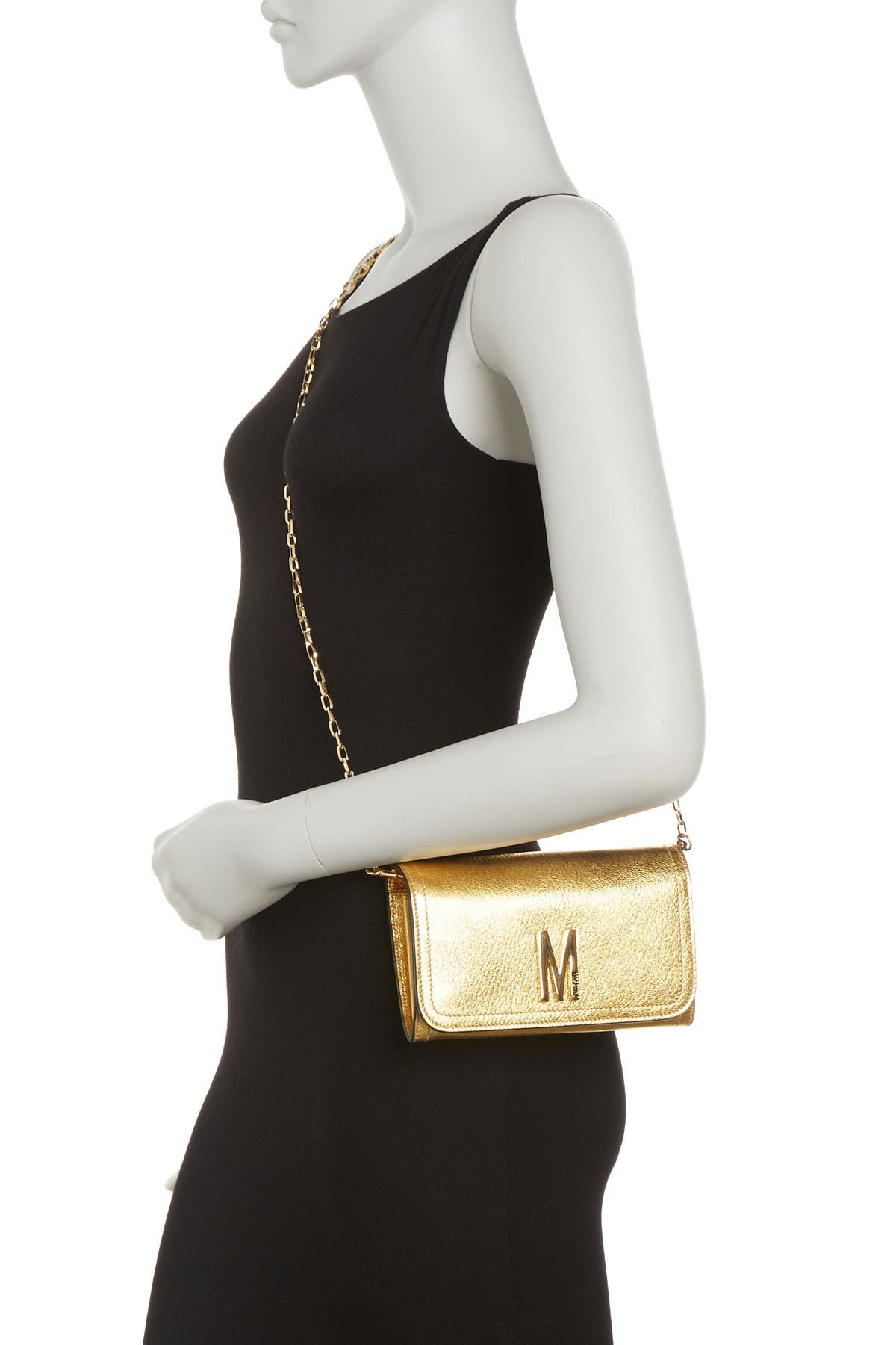 Moschino Metallic Flap Crossbody Bag, Alternate, color, 