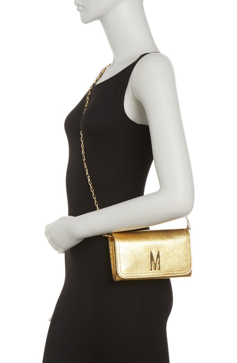 Moschino Metallic Flap Crossbody Bag, Alternate, color,